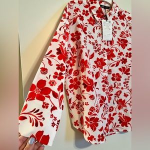 Zara button up floral print shirt